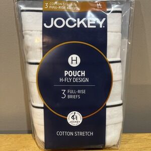 Jockey Pouch H Fly Design 3 Men's Full Rise Briefs White Size Medium Brand New